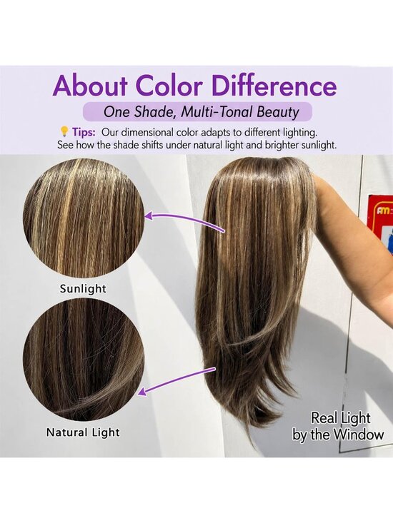 Women\'s Brown Highligh Heat Resistant Middle Length Natural Layered Straght Wig main image 6